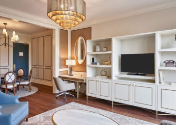 Our Family Suite is perfect for traveling families. Two bedrooms, two vanities, and multiple living spaces make up this beautiful suite.