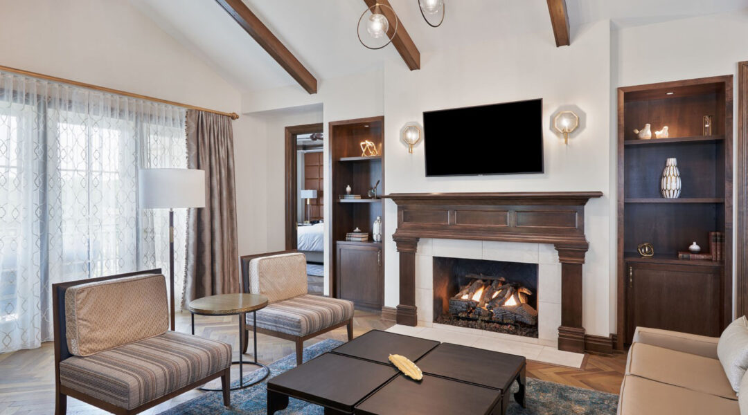 Our Grand Suite and fireplace offer relaxed elegance with the Inn at Meadowbrook